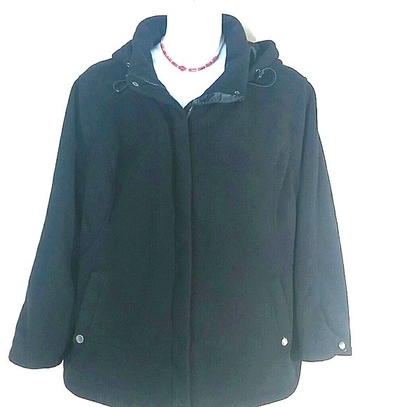 Hannah Black Fleece Hooded Jacket Plus Size 3X Adjustable Sleeve Winter Coat - Picture 1 of 6